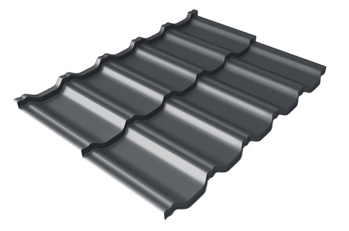 Металлочерепица модульная Квинта Uno Grand Line c 3D резом 0,45 Drap RAL 7024 мокрый асфальт купить в Каменск-Уральском