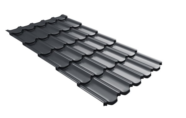 Металлочерепица квинта плюс с 3D резом 0,5 Satin RAL 7024 мокрый асфальт купить в Каменск-Уральском